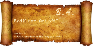 Bröder Anikó névjegykártya